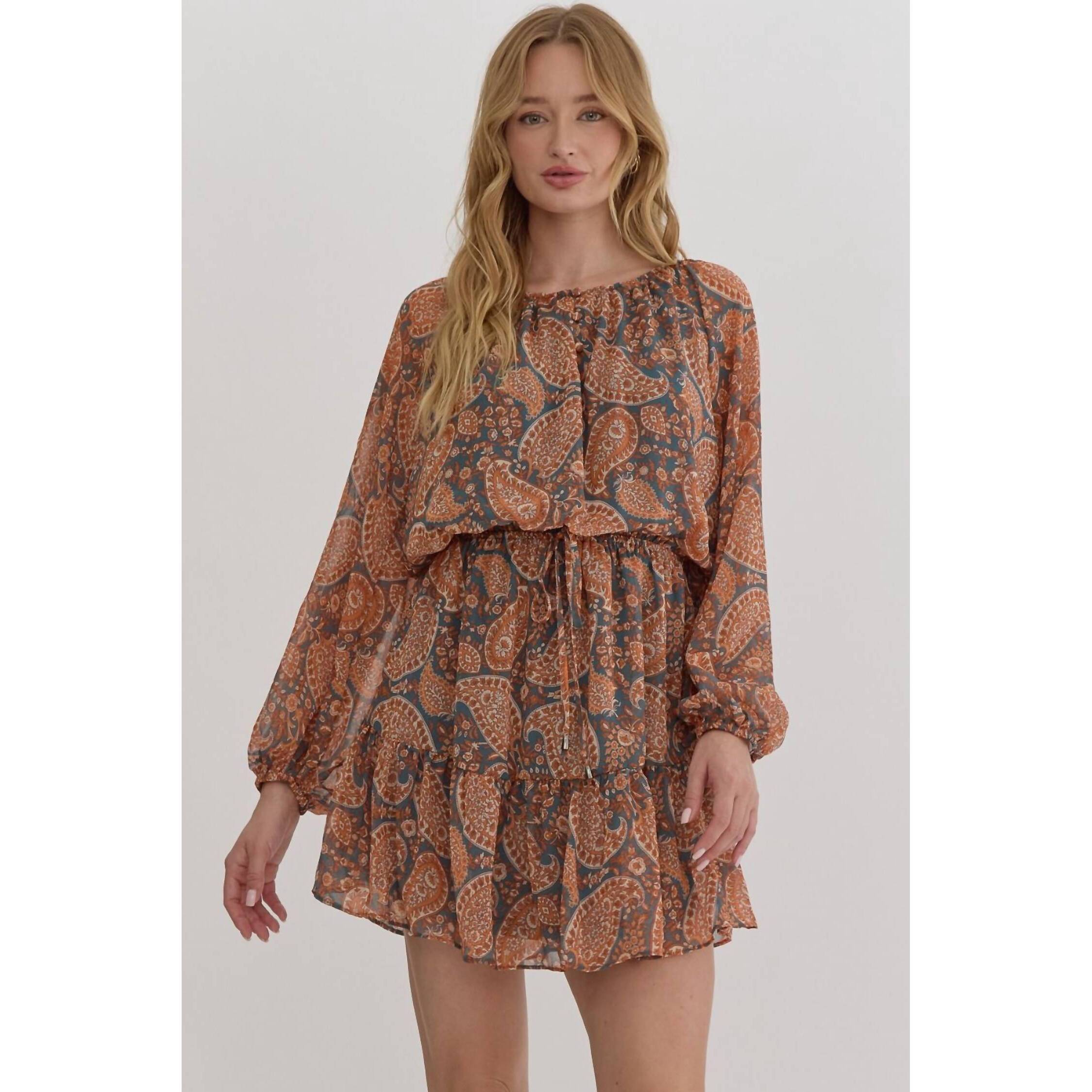 New Entro Bohemian Paisley Dress In Black